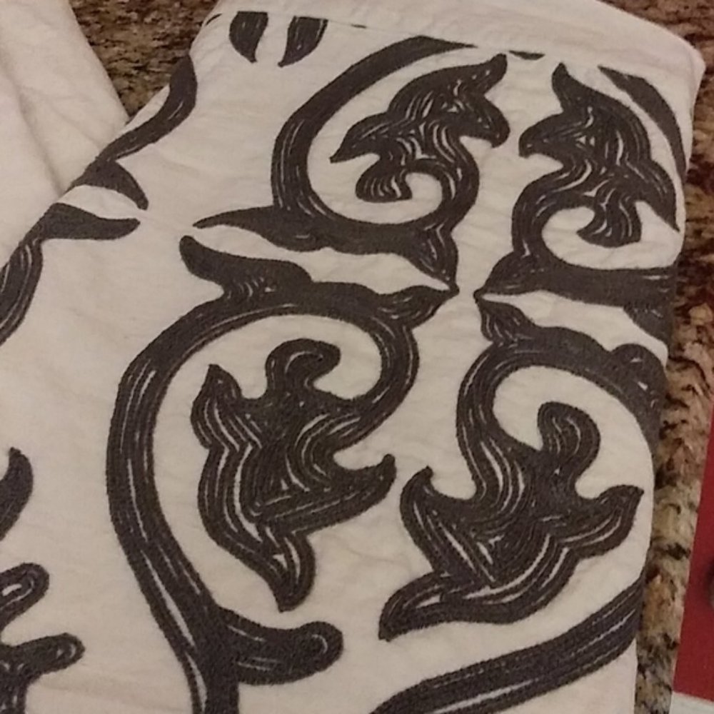 0617 Threshold Embroidered Scroll Curtain Panel, Grey/Sour Cream, Size 54" x 84"